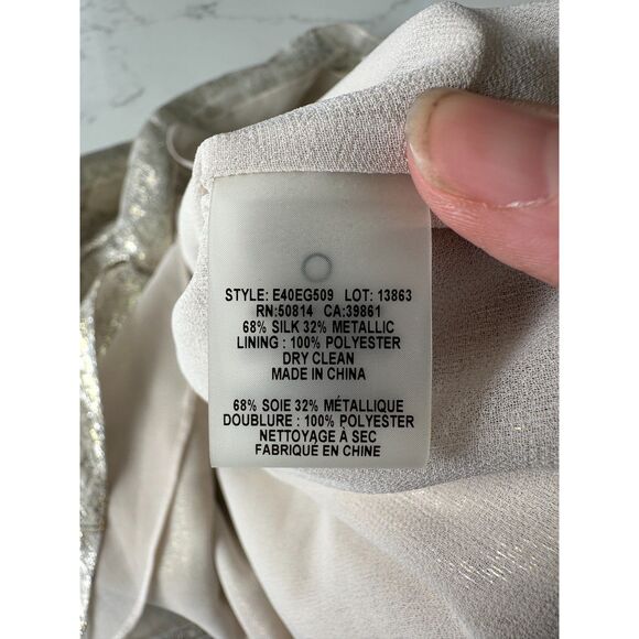 Elie Tahari Ruffle Neck Metallic Silk Blend Blouse Size XS - Picture 6 of 8